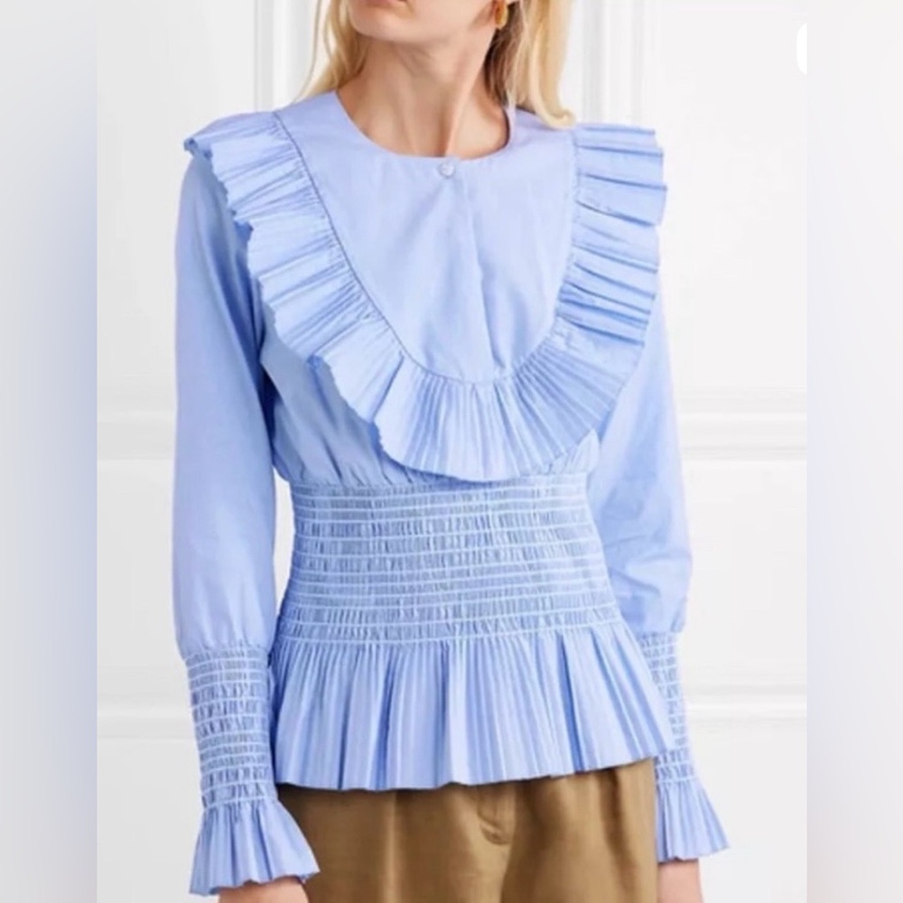 Tory Burch Light Blue Ruffled Blouse